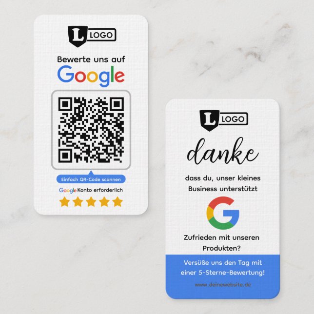 Carte d'évaluation Google avec carte de visite QR  (Devant / Derrière)