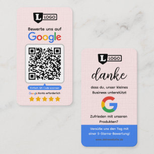 Carte d'évaluation Google avec carte de visite QR