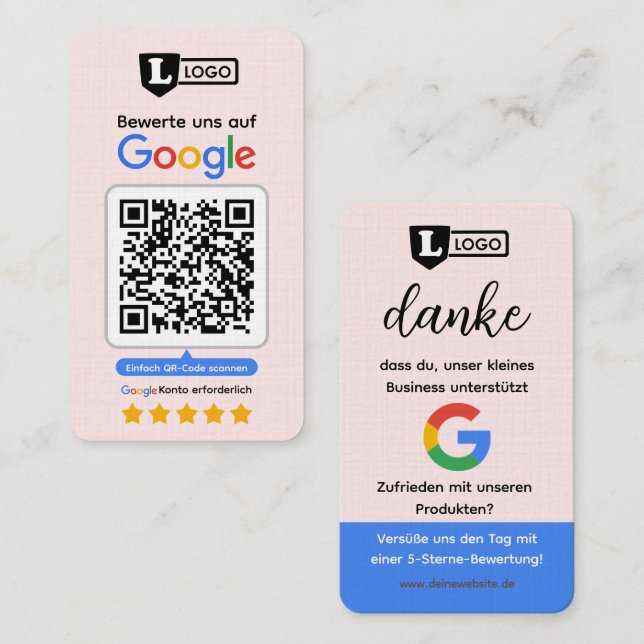 Carte d'évaluation Google avec carte de visite QR  (Devant / Derrière)