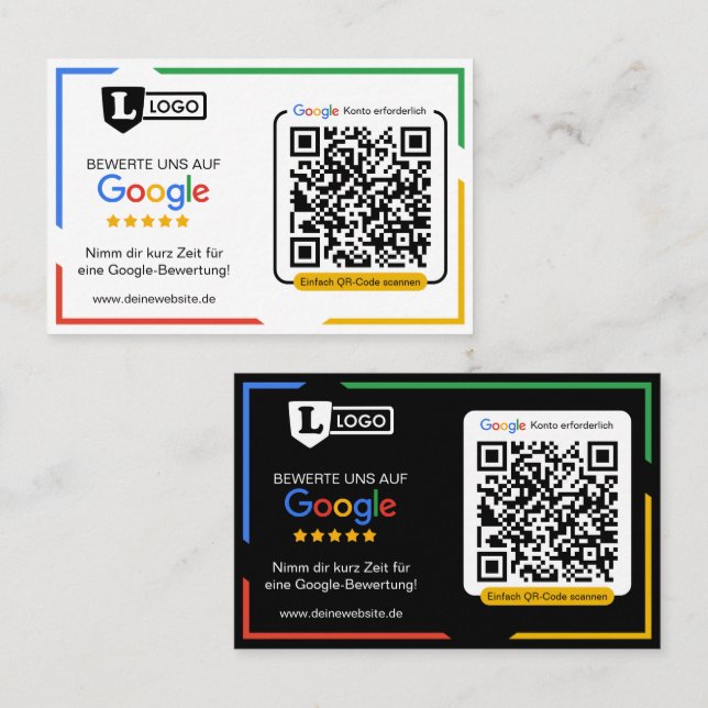 Carte d'évaluation Google avec carte de visite QR  (Devant / Derrière)