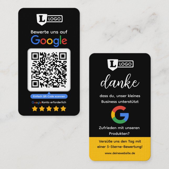 Carte d'évaluation Google avec carte de visite QR  (Devant / Derrière)