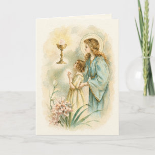Carte Dévotion eucharistique vintage Première communion