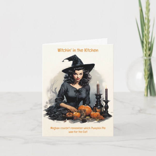 Carte d'Halloween 1950 Witch Citrouille Pie (Devant)