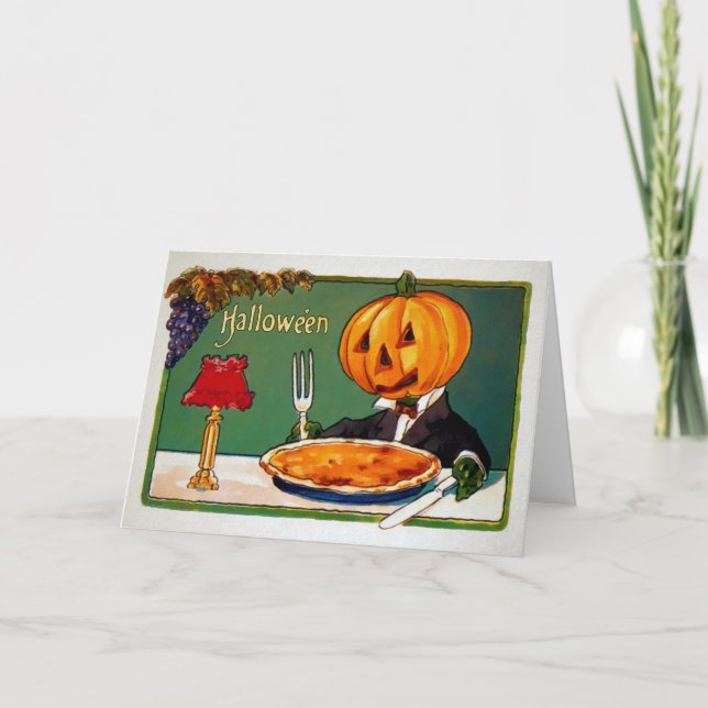 Carte d'Halloween à tarte Citrouille rétro (Devant)