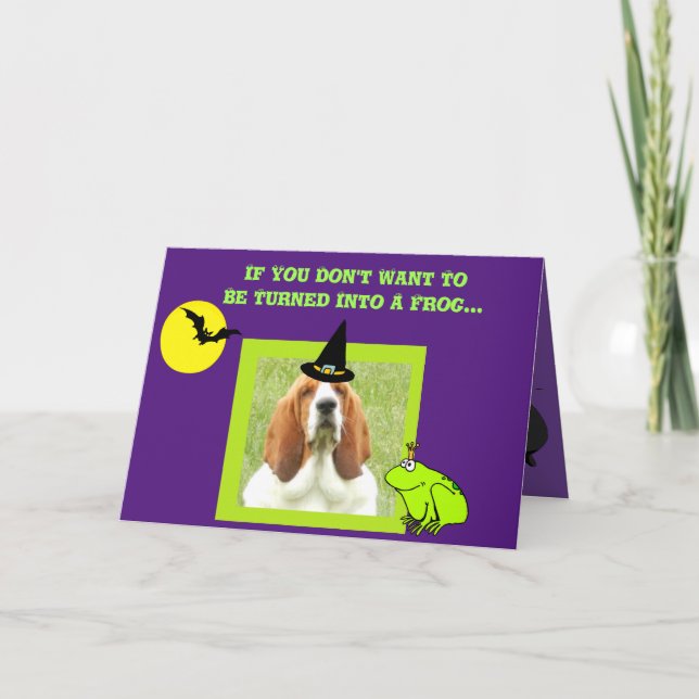 Carte d'Halloween amusante avec Basset mignonne, c (Devant)