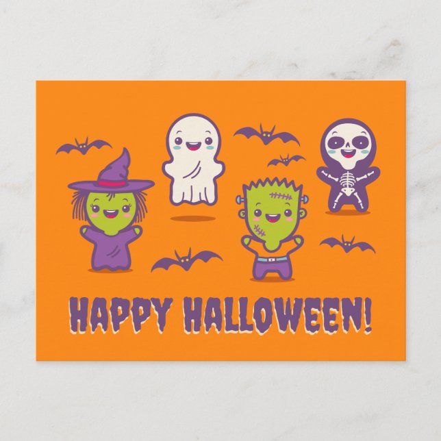 Carte d'Halloween avec de mignons monstres kawaii (Devant)
