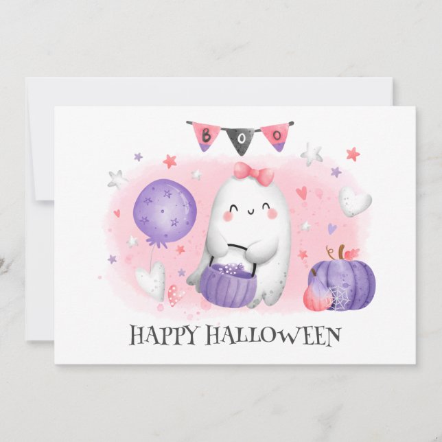 Carte d'Halloween Baby-Ghost petit garçon mignonne (Devant)