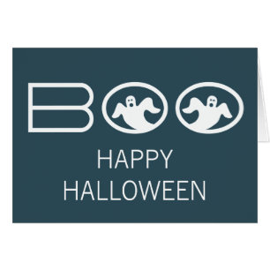 Carte d'Halloween Boo Ghosts, bleu et blanc