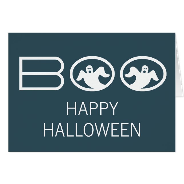 Carte d'Halloween Boo Ghosts, bleu et blanc (Devant horizontal)