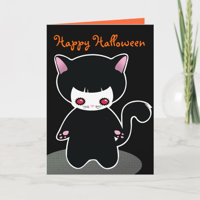 Carte d'Halloween Chat Noir mignonne pour enfants (Devant)