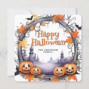 Carte d'Halloween citrouille Bats Watercolor