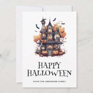 Carte d'Halloween Citrouille Cute Haunted House Ba