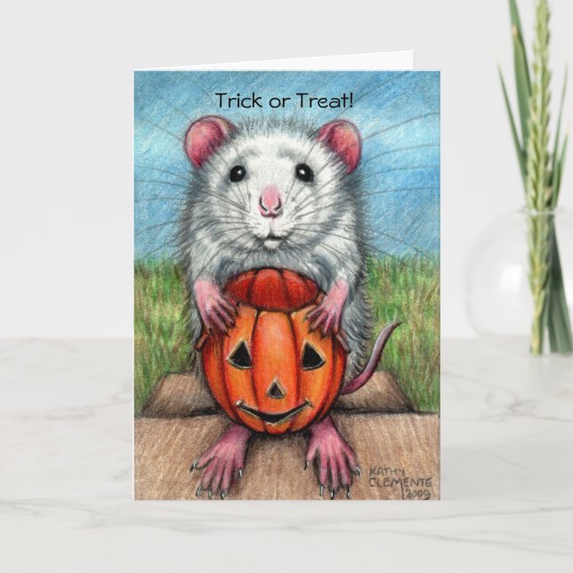 Carte d'Halloween Citrouille de Rat, Trick ou Trea (Devant)