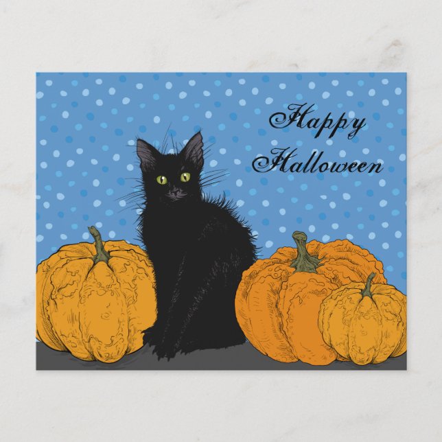Carte d'Halloween Citrouille et Chat noir BUDGET (Devant)