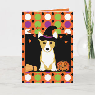 Carte d'Halloween Corgi Witch
