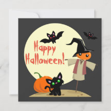 Carte d'Halloween Cute Scarecrow & Kitty