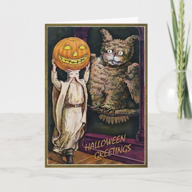 Carte d'Halloween de Chouette vintage (Devant)