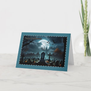 Carte d'Halloween de cimetière effrayant sous la p