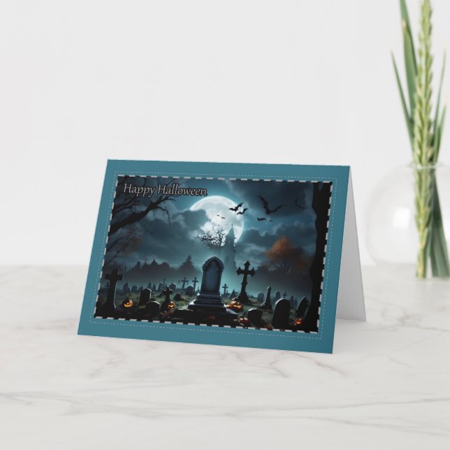Carte d'Halloween de cimetière effrayant sous la p (Devant)