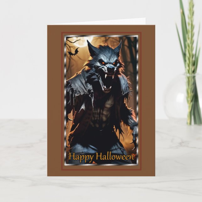 Carte d'Halloween de loup-garou en menacée (Devant)