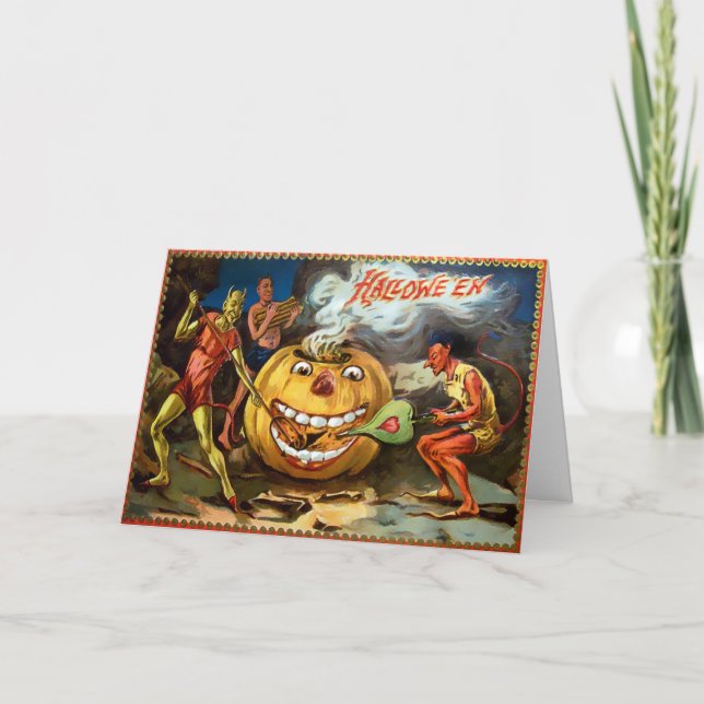 Carte d'Halloween du Citrouille vintage Devils (Devant)