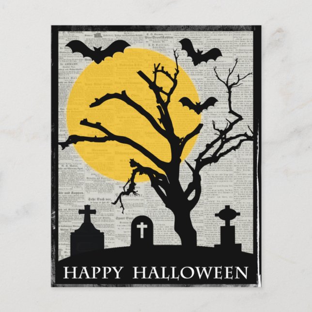 Carte d'Halloween Éffrayant Arbre et Tombstone BUD (Devant)