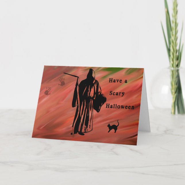 Carte d'Halloween effrayante avec faucheuse Grim (Devant)