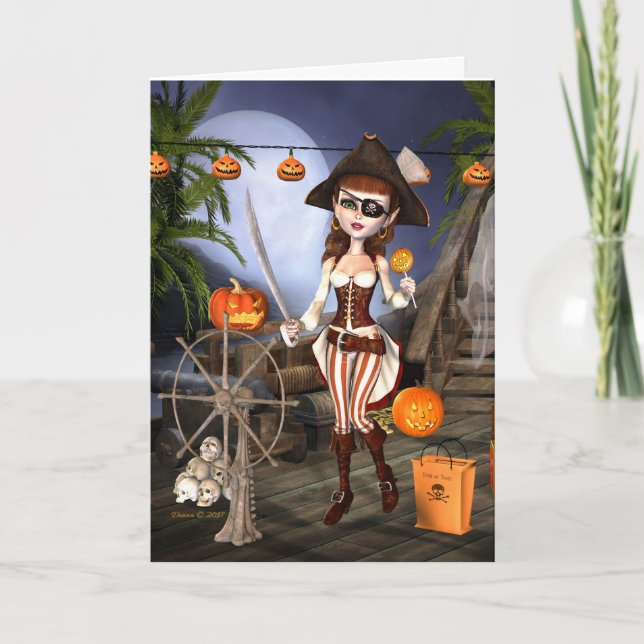 Carte d'Halloween fille Pirate mignonne (Devant)