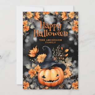 Carte d'Halloween Floral citrouille