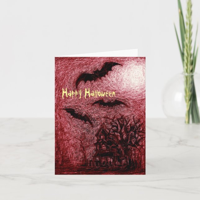 Carte d'Halloween Hauning Maison rouge (Devant)
