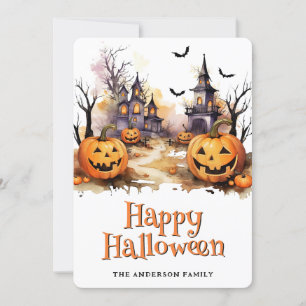 Carte d'Halloween Jack O. Lanterns Bats Graveyard