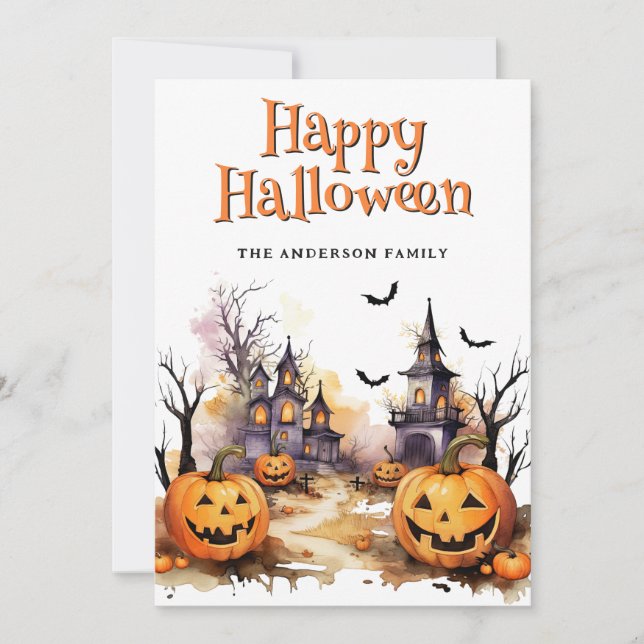 Carte d'Halloween Jack O. Lanterns éffrayant Bats  (Devant)