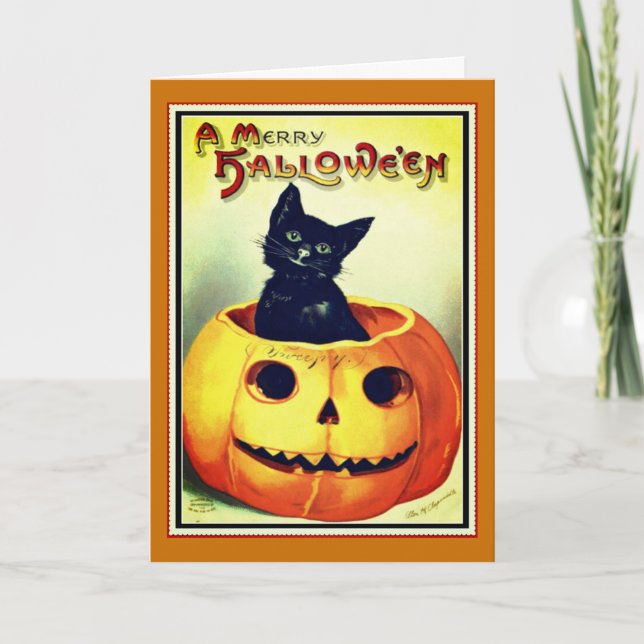 Carte d'Halloween Little Black et Jack O' Lantern (Devant)