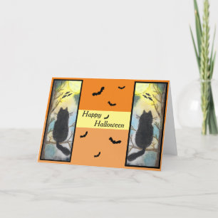Carte d'Halloween Lune pleine Chat noir