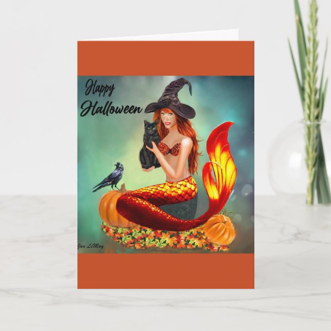 Carte d'Halloween Mermaid avec tenue colorée (Devant)