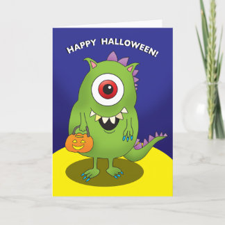 Carte d'Halloween - Monstre aux grands yeux, enfan