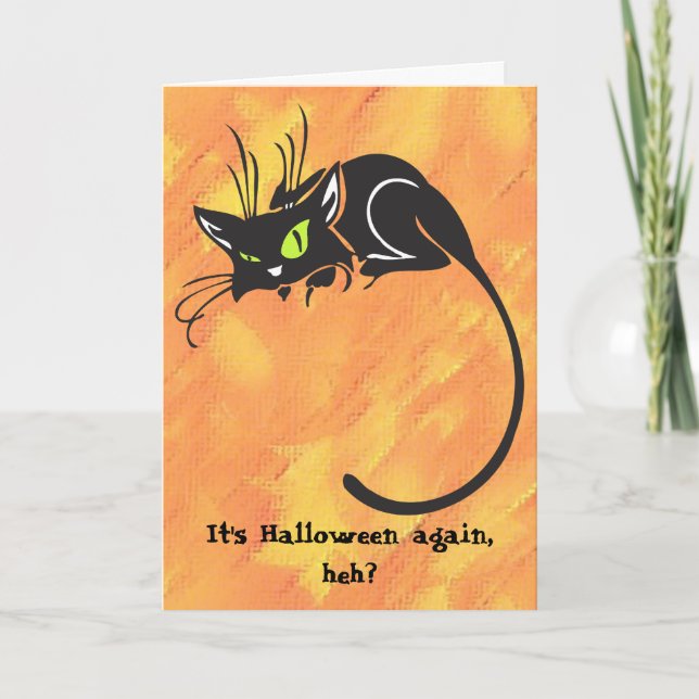 Carte d'Halloween pour enfants de chat noir (Devant)