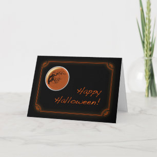 Carte d'Halloween pour la chouette orange noire et
