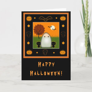 Carte d'Halloween pour le fantôme et les chats