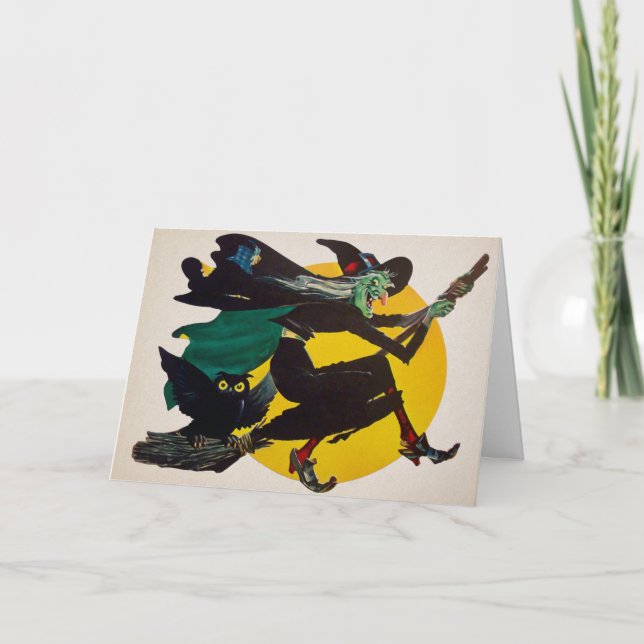 Carte d'Halloween rétro classique sorcière (Devant)