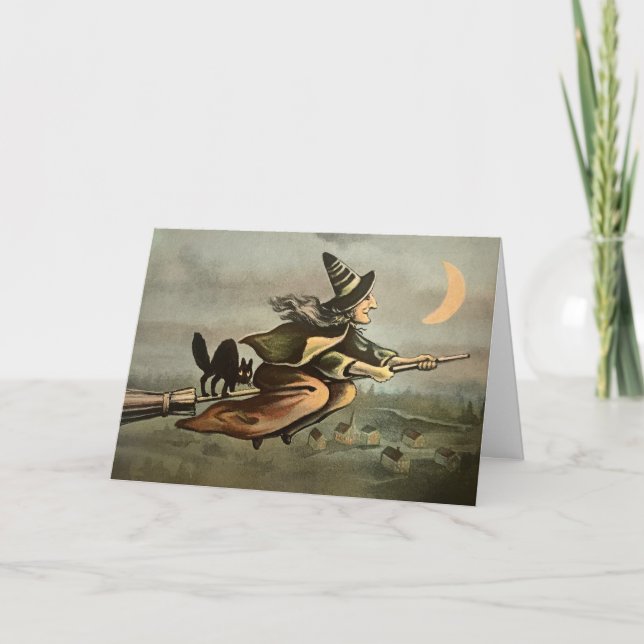 Carte d'Halloween sorcière vintage (Devant)