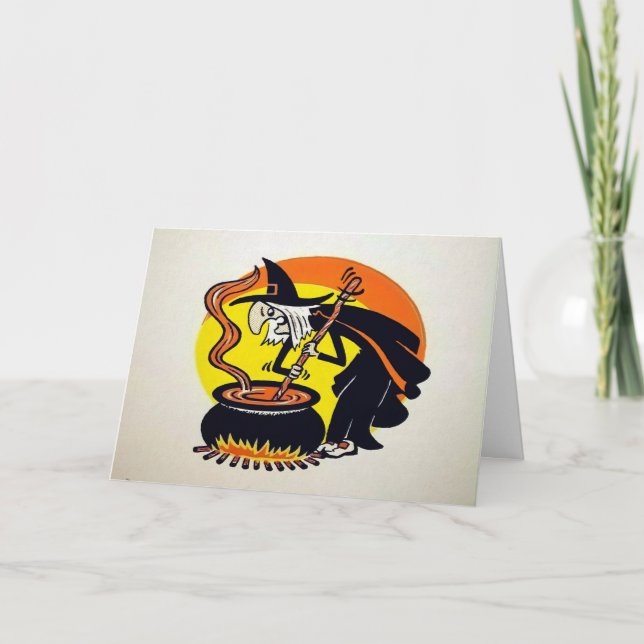Carte d'Halloween sorcière vintage Cauldron (Devant)
