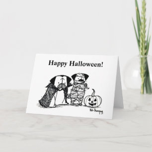 Carte d'Halloween Vampug et Carlin maman