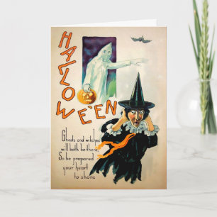 Carte d'Halloween vintage Ghost Witch Poem