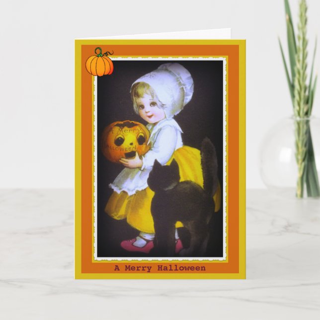 Carte d'Halloween Vintage pour petite fille et cha (Devant)