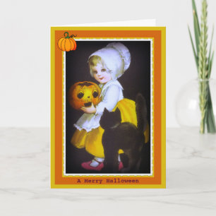 Carte d'Halloween Vintage pour petite fille et cha