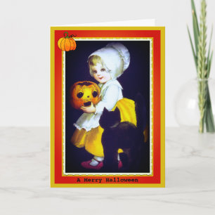 Carte d'Halloween Vintage pour petite fille et cha