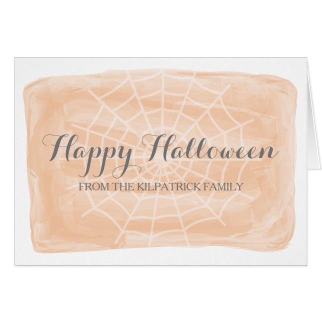 Carte d'Halloween Web Orange Watercolor Spider (Devant horizontal)
