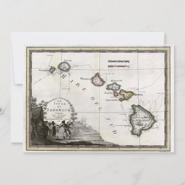 Carte d'Hawaï avec la vignette du capitaine Cook (Devant)