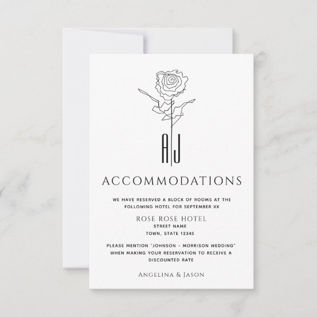 Carte d'hébergement de mariage simple incluse (Devant)